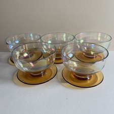 5 Vintage Amber Saucer Dessert