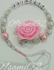 Bling Rose Shamballa ❤ Crystal Romany Dummy Clip Personalised White/Pink ❤