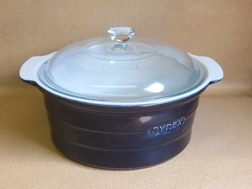 Blue pyrex casserole oven dish - casserole,