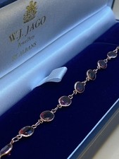 Elegant 9ct Rose Gold Garnet Bracelet-11 Oval Garnets-18.5cm-January Birthstone
