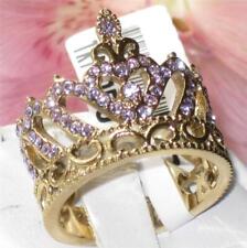 Ladies gold crown ring light amethyst purple cocktail dress 18kt steel new 1105