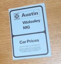 Austin Wolseley MG Price List