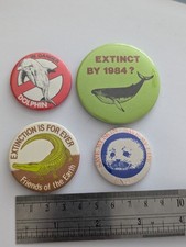 Vintage Extinction Pin Badges Whales Dolphins