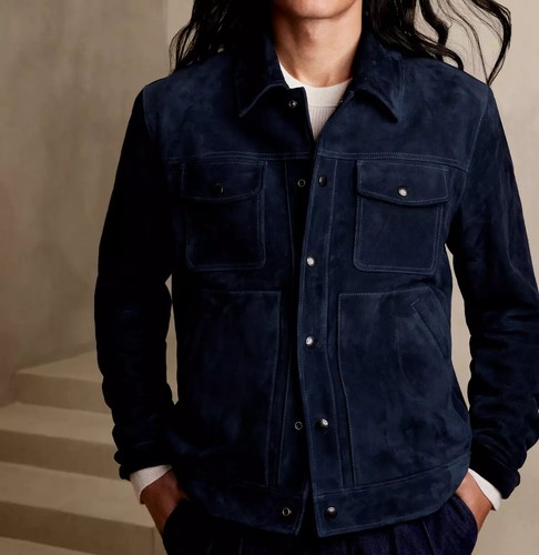 Navy blue suede leather - blue,