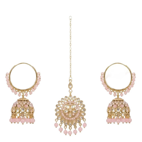 Jinat baby pink jhumka - pink, tikka