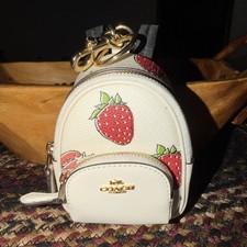 NWT Coach Mini Court Backpack Bag Charm With Strawberry Print CAO93