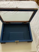 Vintage Stylish Display Case with Blue Interior, Stylish Brass Corner Protectors