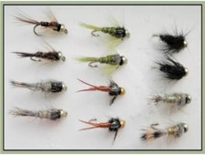 BARBLESS Trout Flies, 12 Pack 12 Mixed goldhead Nymph, Mixed Pack, Size 10/12