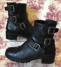 Russell & Bromley Dynamo Black Leather Biker Ankle Boots Size 40 U.K. 7