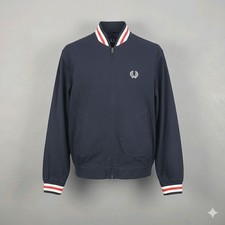Fred Perry Tennis Bomber Jacket Men 38 Navy Blue  Large Sail Full Zip White Red 