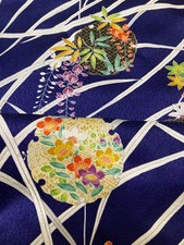 @@scraps,  Japanese kimono silk fabric /wisteria, smooth weave, navy blue  F26