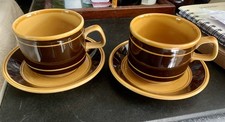 ROYAL ALMA - 2 CUPS & SAUCERS - BROWN/AMBER - STAFFORDSHIRE - IRONSTONE 