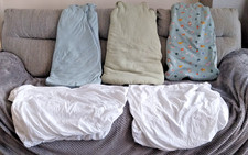 3 x BABY SLEEPING BAGS : Various sizes (between 6 to 18 Months) & 2 x COT SHEETS