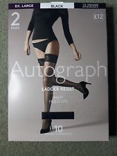 M&S 2 Pairs Hold Up Stockings. Ladder Resist, Matt Black, 10 Denier, Extra Large