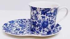 Delft Blue TV Tray Fine China 250 ml 8fl oz Mug/Cup & Tray Blue White Flowers