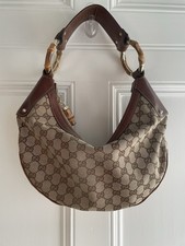 Vintage Y2K Gucci GG Canvas Bamboo Half Moon Medium Hobo Bag / GG Canvas Pelham