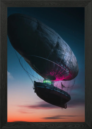 Steampunk airship sunset - at,