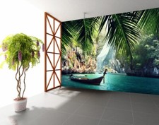 3D Lake Boat R10146 Wallpaper