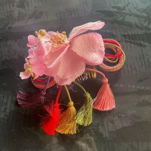 Pink fabric flower hairpin - flower,