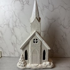 Church White Iridescent Glaze Stained Glass Windows 17” Double Sided MINOR CHIP