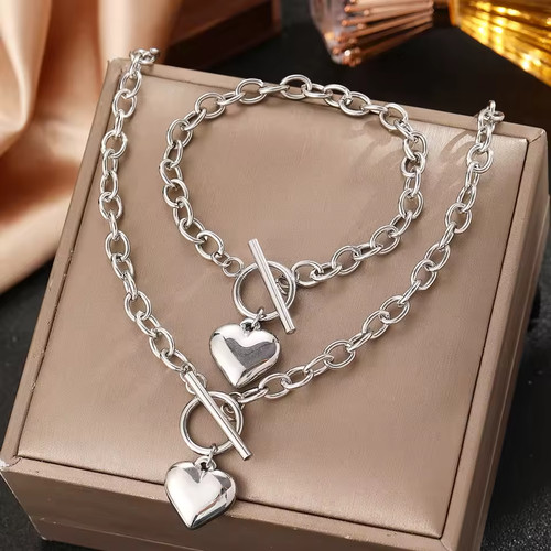Stainless steel heart pendant - steel,