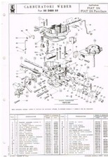 FIAT 124 (INCL ESTATE) WEBER 32 DHS 23 CARBURETTOR PARTS LIST BULLETIN (I TEXT)