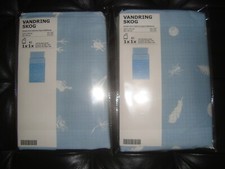 IKEA VANDRING SKOG x 2 Blue Crib Duvet Covers w/Pillowcases Lt Blue White  Plaid