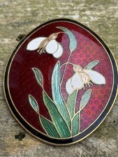 Vintage Cloisonne Enamel Snowdrop Flower Design Scarf Brooch By Fish And Crown