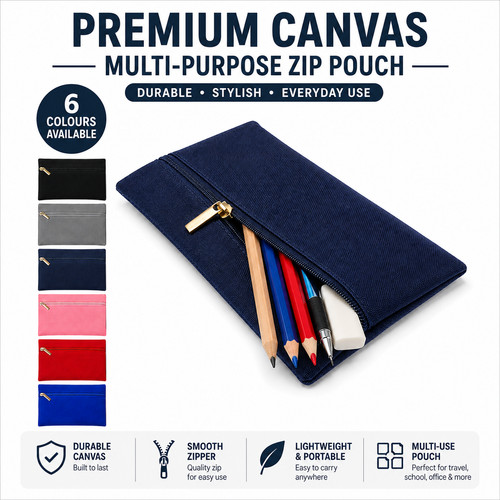 Plain canvas pencil case zip - case,