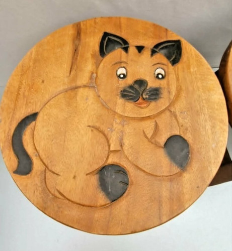 Vintage hand carved wooden cat - hand-carved,
