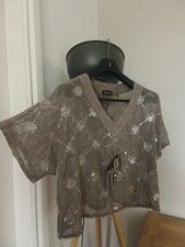 Sarah Santos Open Knit Jumper Sequin Button Top MED 12-14 lagenlook artsy Luxe