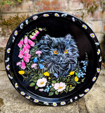 Vintage Style Black Cat Kitten Tin Serving Tray Cocktail Decoration