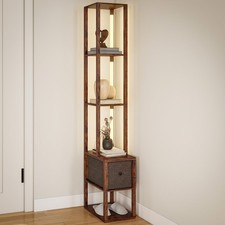 HOMCOM Floor Lamp with Shelves, LED Standing Lamp with Fabric Drawer, Brown