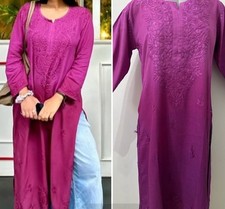 NEW Lucknowi Kurti Women Indian Dress Chikankari Kurta Long Top Kameez Size 14