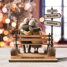 Old Couple Sitting On Rocking Chairs  Personalized Wood Christmas Ornamen t