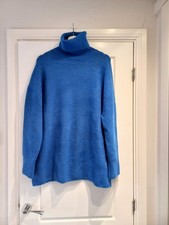 Zara Blue Roll Neck Very Oversized Soft Jumper Size L 16 18 Uk Wool Mix NWOT 
