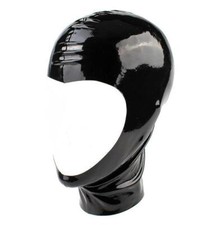 Black Latex Rubber Gummi Hood Mask Open Face Zipper Back Natural Rubber