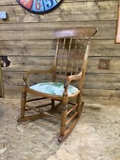 Victorian Farmhouse kitchen rocking chair, high back spindle back green leaf