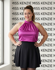 Purple shiny satin halter neck
