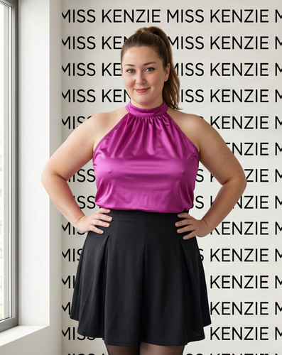 Purple shiny satin halter - , neck