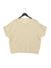 Poetry Women's Jumper UK 14 Cream 100% Linen Round Neck Pullover