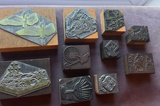 Joblot Vintage Printing Block 10 Small Wood block Mounted Limited Use VGC Bundle