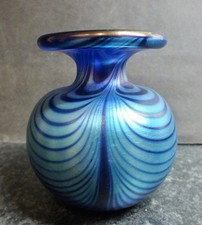 Loetz Deep Blue Iridescent Pulled Feather Nouveau Vase Engraved Loetz Signature
