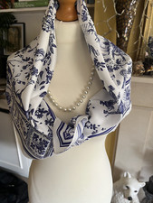 Jigsaw silk scarf blue and