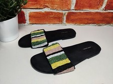 WOMENS ZARA UK 3 EU 36 BLACK YELLOW GREEN BEADED FLAT SLIDES SLIDERS SANDALS
