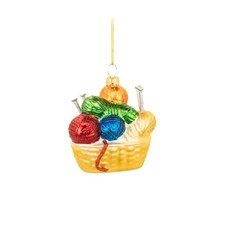 Knitting Basket Novelty Bauble Wool Knitting Needles Xmas Tree Glass Ornament