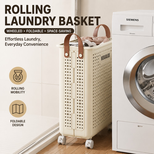 Beige foldable laundry - foldable, basket