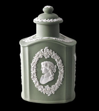 Wedgwood Jasperware Handcrafted Sage Green Tea Caddy / Decanter