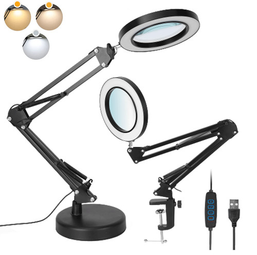 Led magnifier desk lamp - 2-in-1,