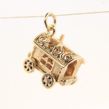 Vintage 9ct Hallmarked Gold Gypsy Wagon Charm | Opening Fortune Pendant